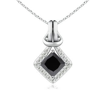 1.16 CTW V-Prong Set Princess-Cut Enhanced Black Diamond Pendant with Accent in 18K White Gold - Image 9