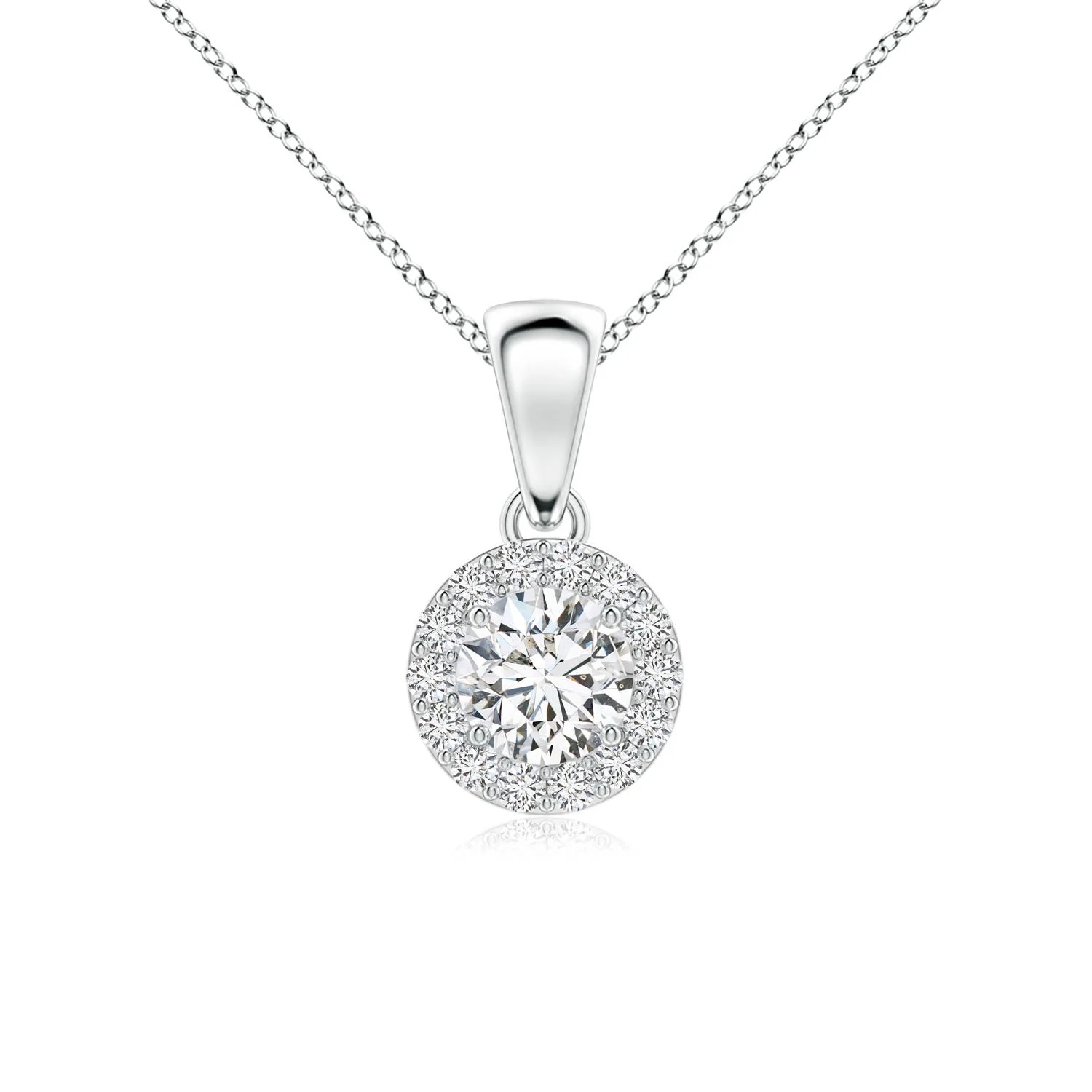 0.93 CTW Prong-Set Round Aquamarine and Diamond Halo Pendant in Platinum - Image 7