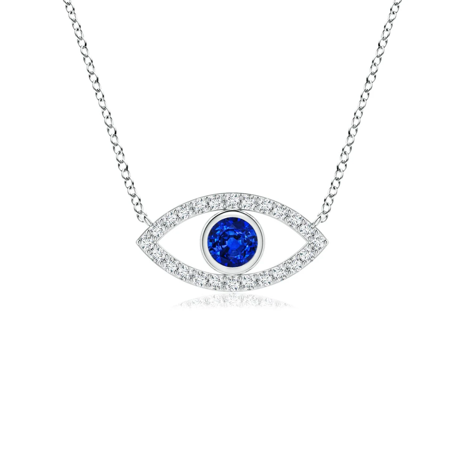 1.21 CTW Prong-Set Round Blue Sapphire and Diamond Halo Pendant in 14K White Gold - Image 10