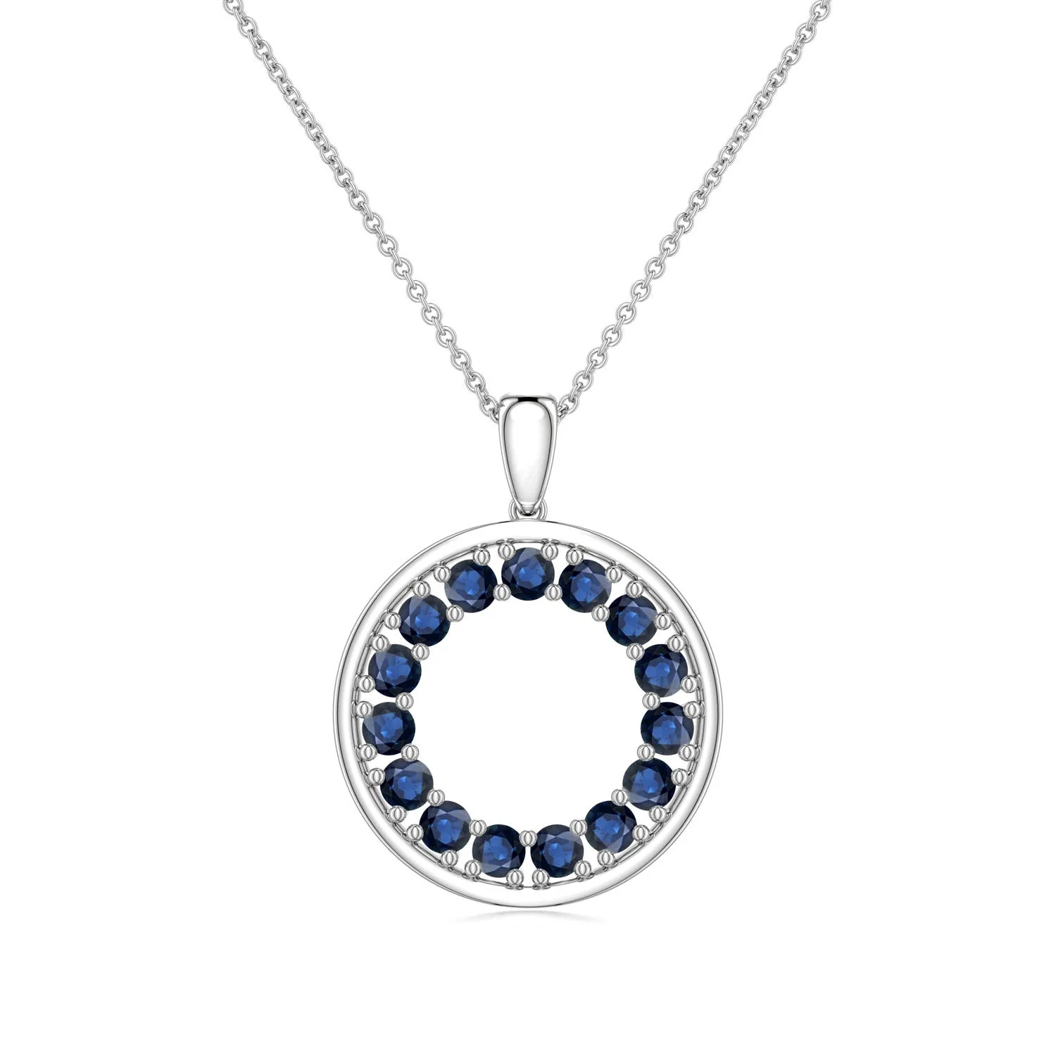1.21 CTW Prong-Set Round Blue Sapphire and Diamond Halo Pendant in 14K White Gold - Image 8