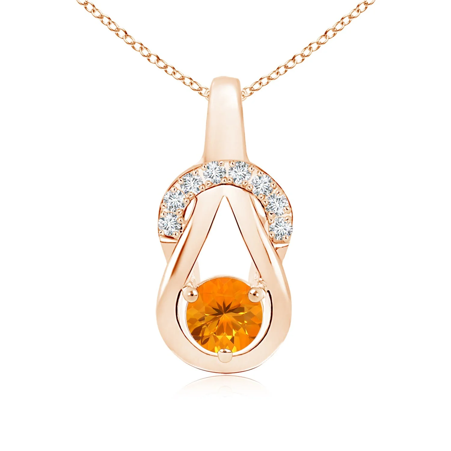 0.42 CTW Fire Opal Infinity Knot Pendant with Diamonds in 14K Rose Gold - Image 6