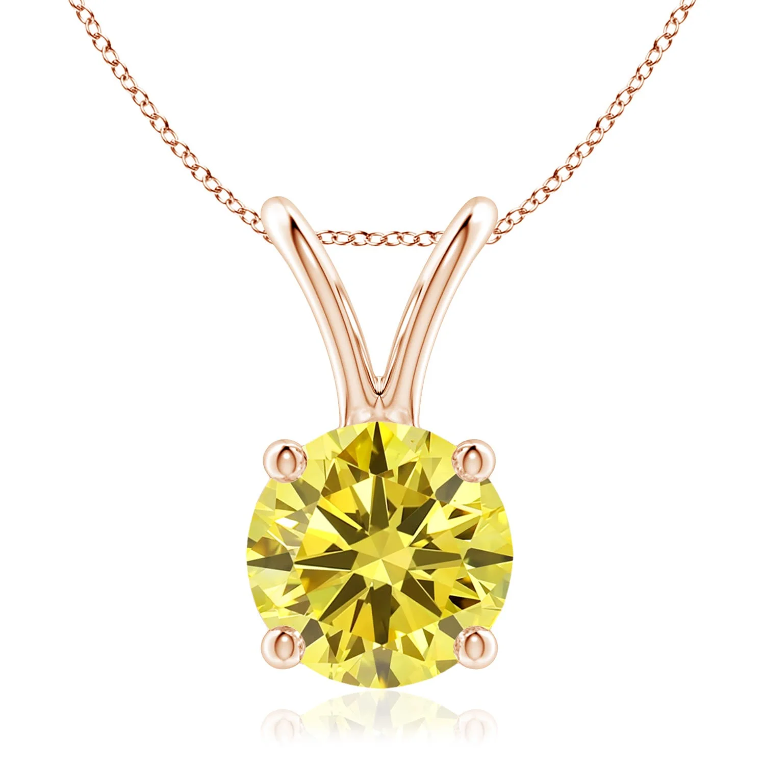 2.01 CTW Prong-Set Round Fancy Intense Yellow Diamond Solitaire V-Bale Pendant in 18K Rose Gold - Image 6