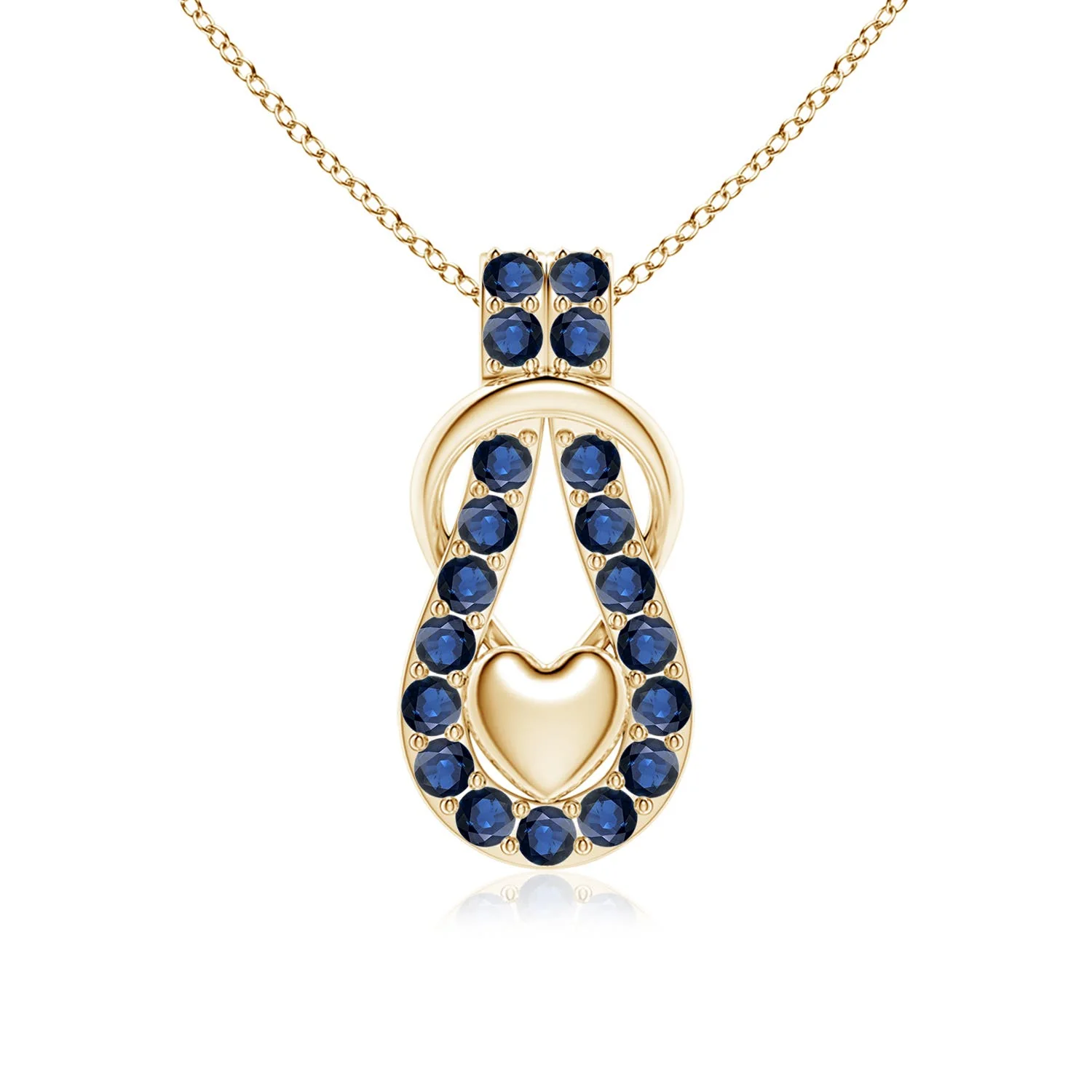 1.71 CTW Sapphire Infinity Knot Pendant with Puffed Heart in 14K Yellow Gold - Image 10