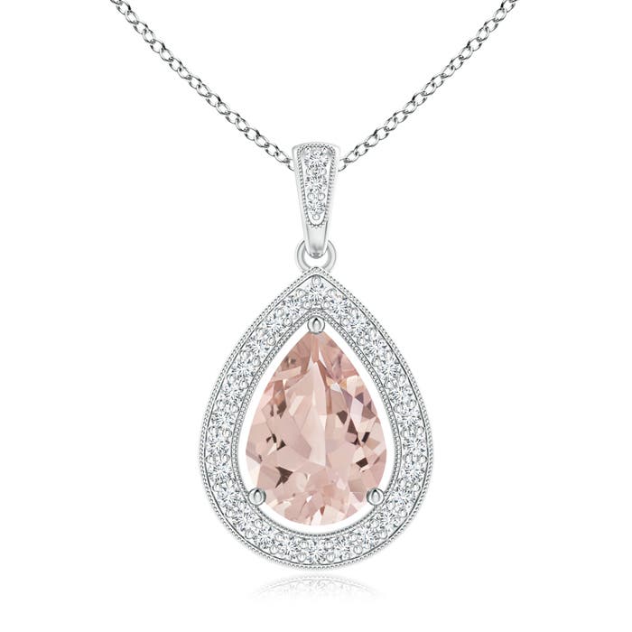 1.41 CTW Claw-Set Pear Morganite and Diamond Floral Pendant in Platinum - Image 5