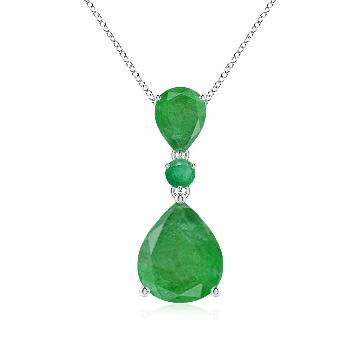 2.7 CTW Classic Trio Round Emerald Necklace in 14K Yellow Gold - Image 9