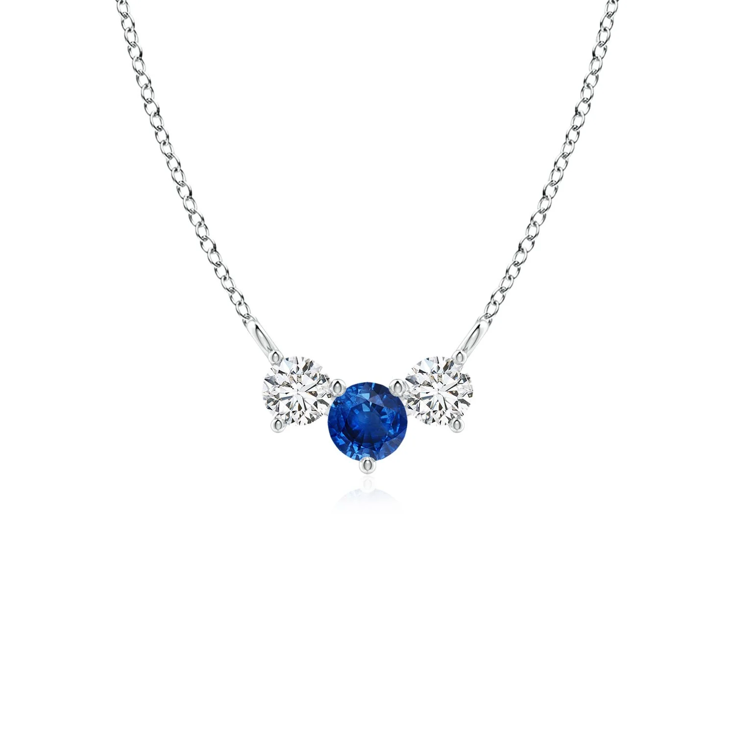 3.2 CTW Classic Trio Round Sapphire and Diamond Necklace in 14K Yellow Gold - Image 9