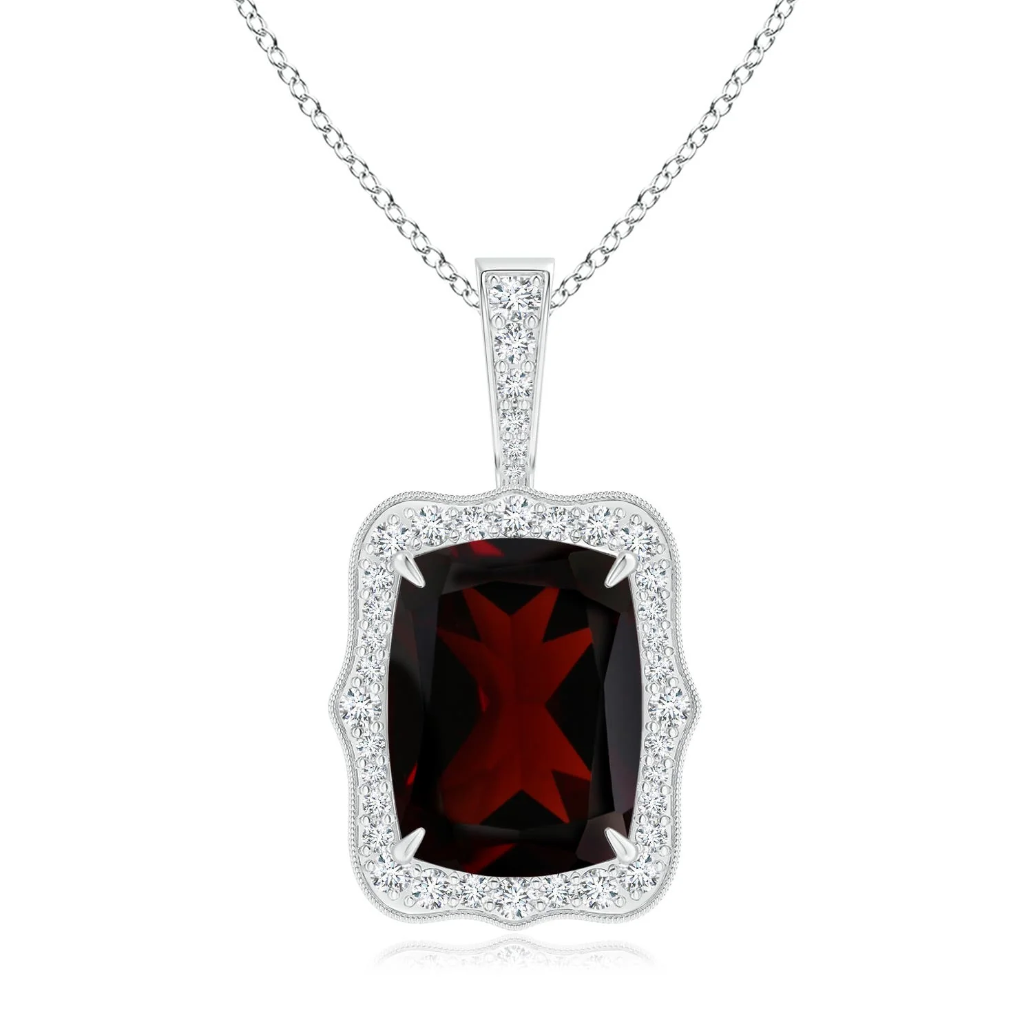 3.21 CTW Vintage Inspired Cushion Pink Tourmaline Halo Pendant in 18K White Gold - Image 6