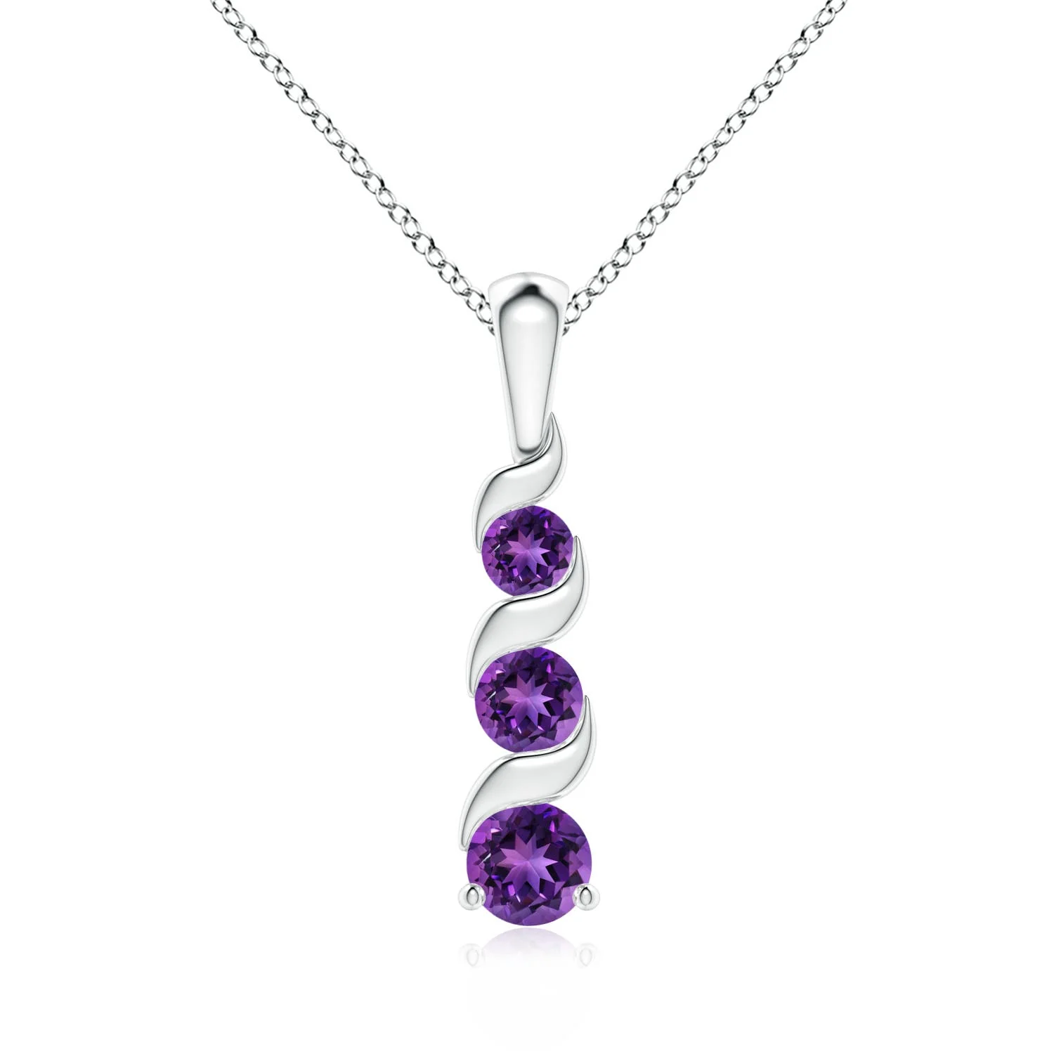 0.9 CTW Bezel-Set Round Amethyst Lariat Style Necklace in 18K White Gold - Image 10