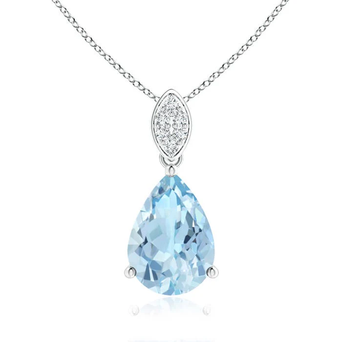 1.0 CTW Aquamarine Teardrop Pendant with Diamond Halo in 14K White Gold - Image 6