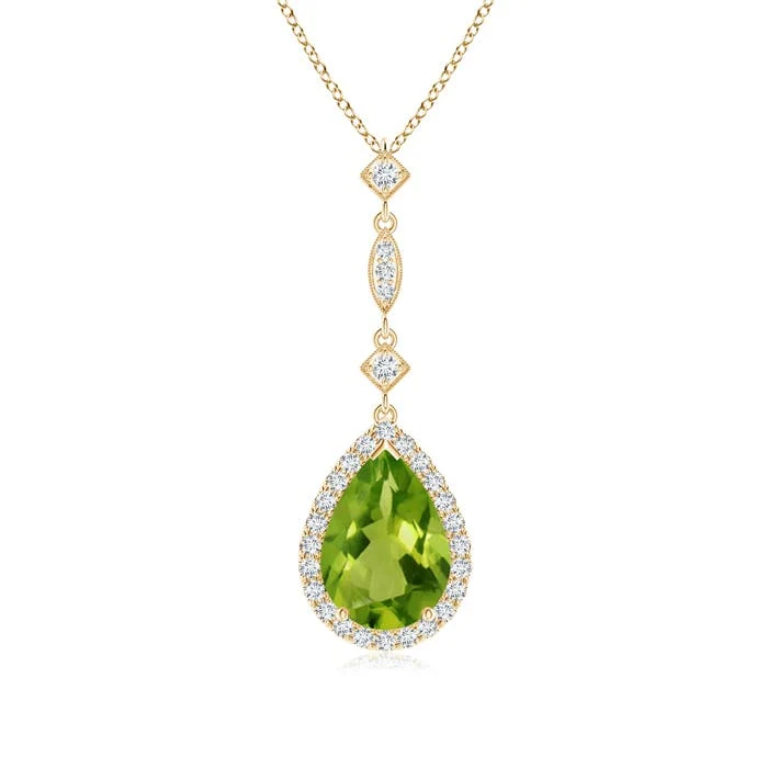 1.25 CTW Peridot Teardrop Pendant with Diamond Halo in 14K Yellow Gold - Image 10