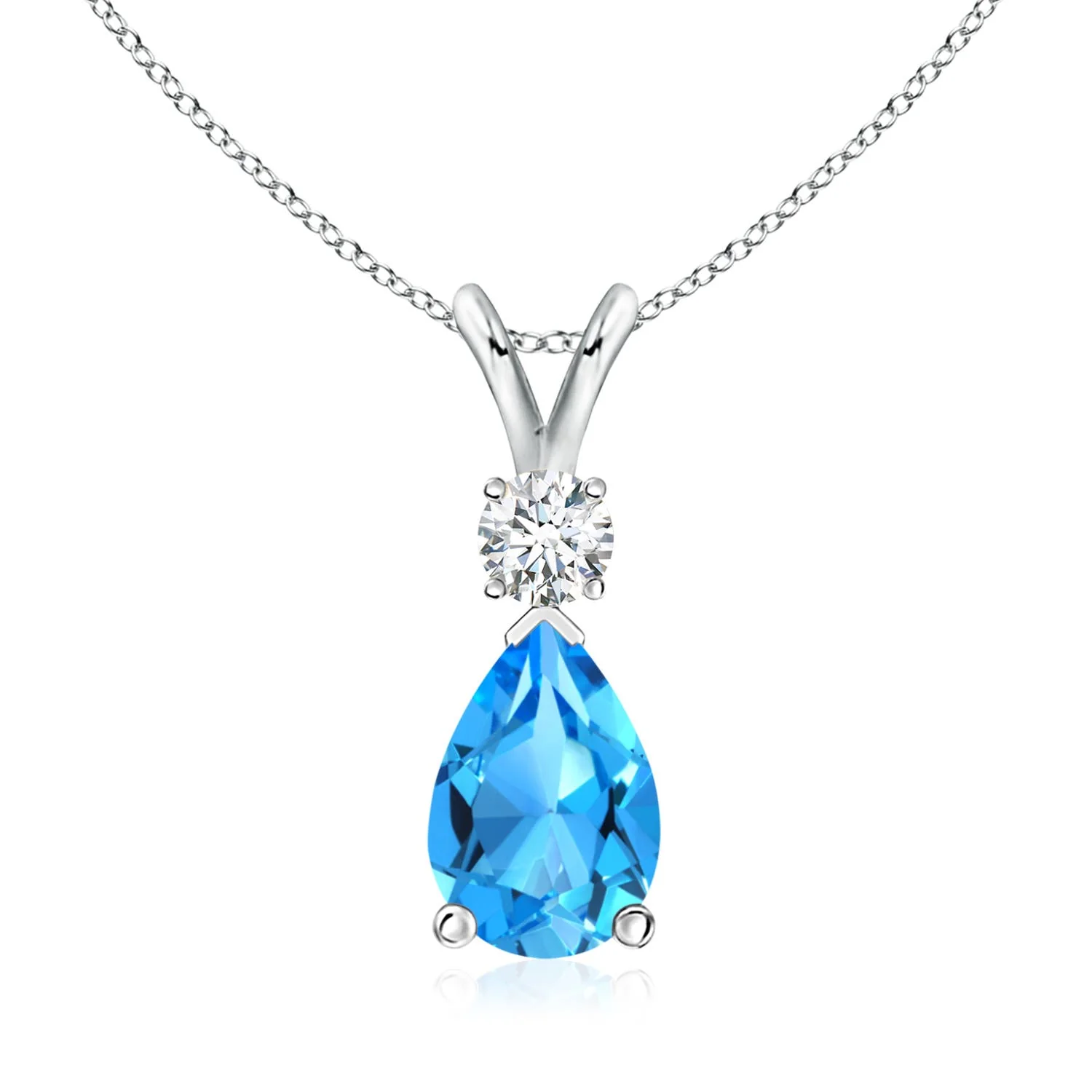 4.31 CTW Bezel-Set Swiss Blue Solitaire Pendant with Diamond in 18K White Gold - Image 7