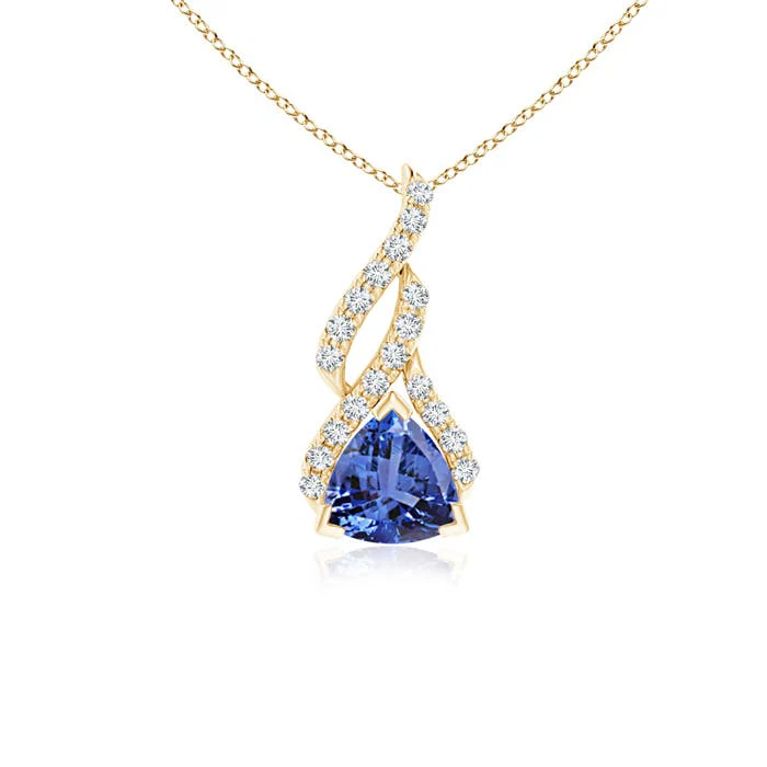 0.83 CTW Trillion Tanzanite Solitaire Pendant with Diamond in 14K Yellow Gold - Image 9