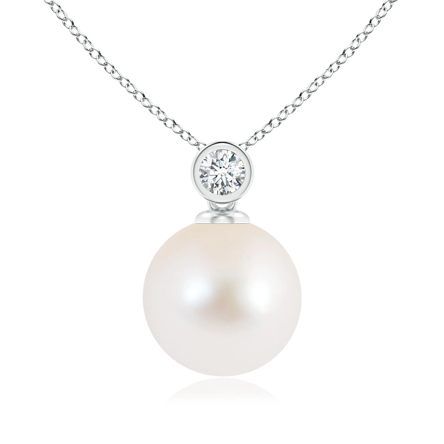 10 MM Freshwater Pearl Angel Wings Necklace with Diamonds in Silver - Image 3