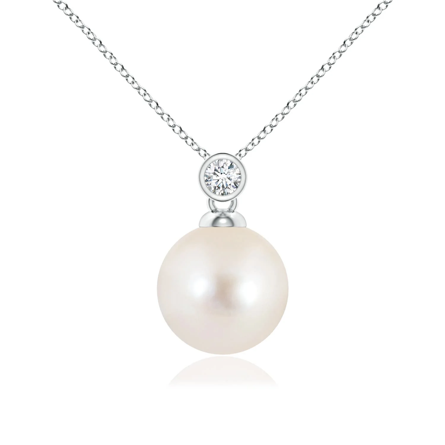 8 MM Freshwater Pearl Horseshoe Pendant with Diamonds in 18K White Gold - Image 10