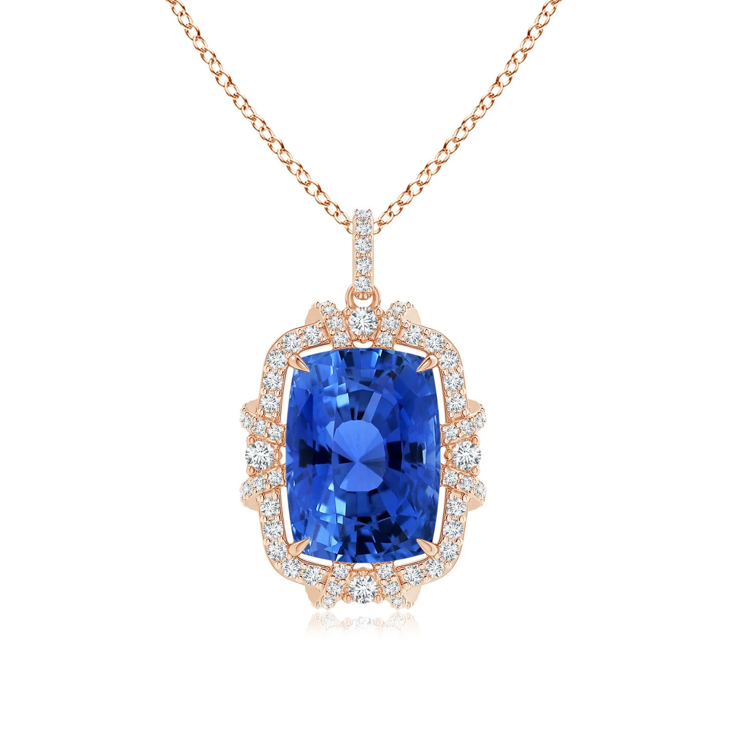 0.51 CTW Prong-Set Round Fancy Intense Blue Diamond Halo Pendant in 18K White Gold - Image 6
