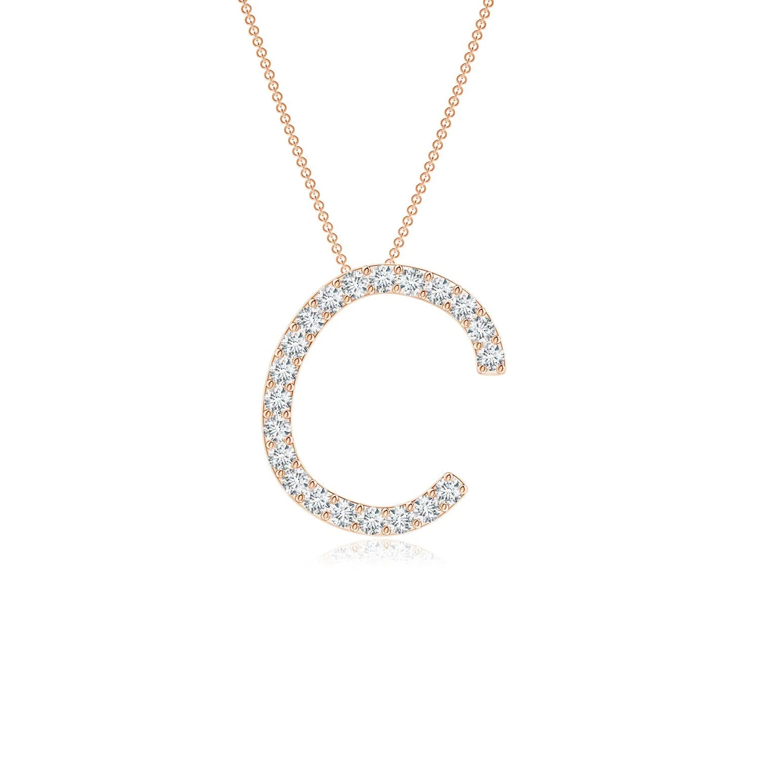 1.2 MM Prong-Set Diamond Capital "C" Initial Pendant in 18K Rose Gold - Image 7