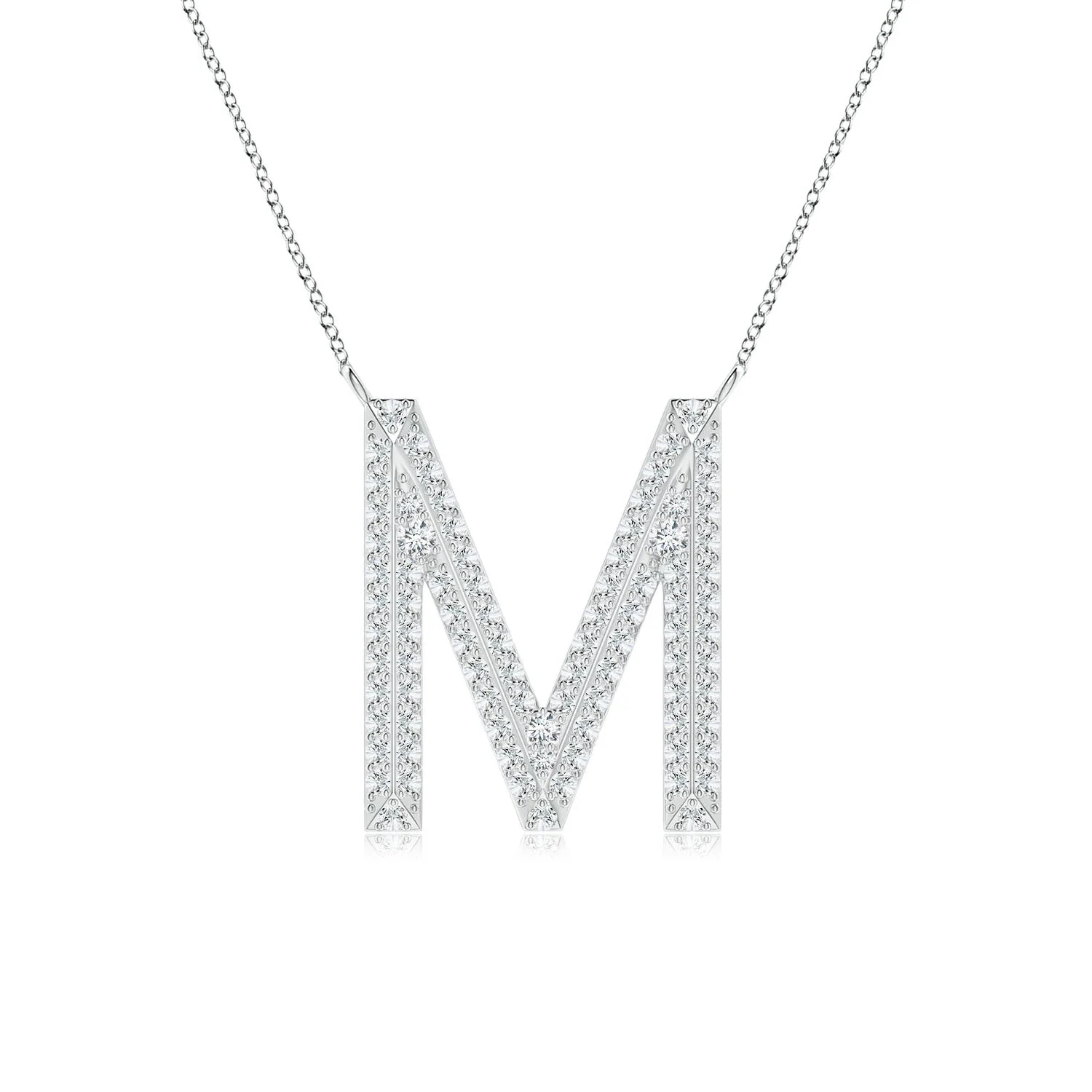 1.3 MM Prong-Set Diamond Capital "N" Initial Pendant in 18K White Gold