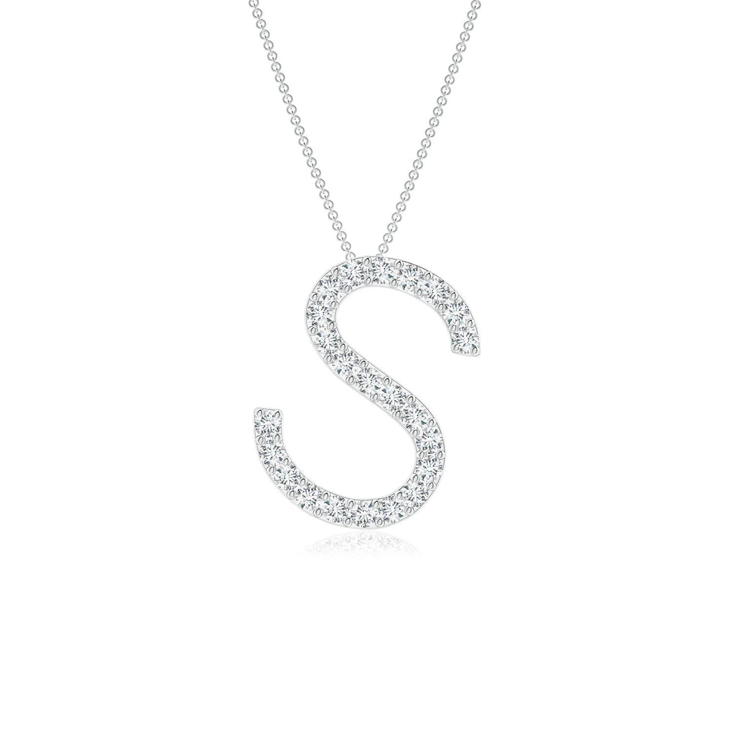 1.2 MM Prong-Set Diamond Capital "S" Initial Pendant in 18K White Gold - Image 7
