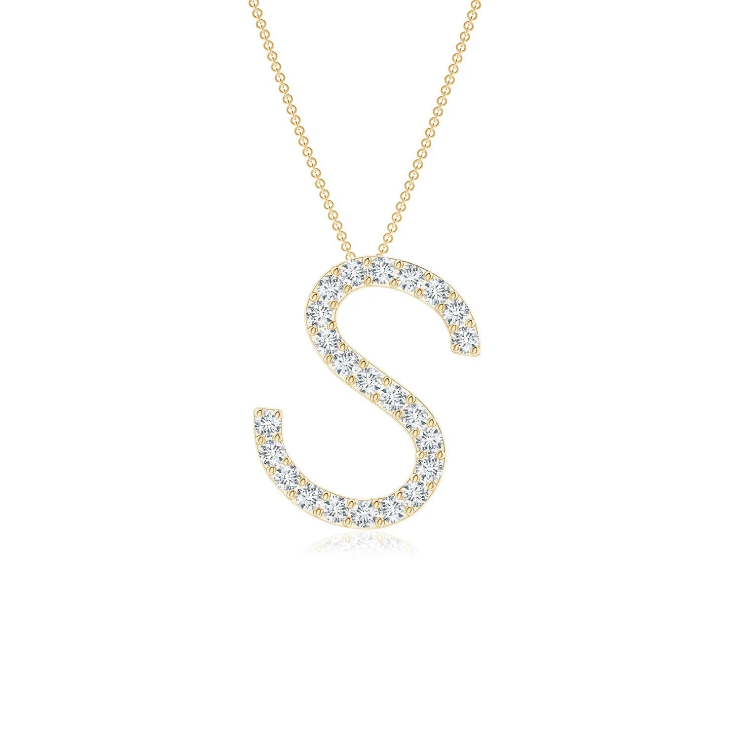 1.2 MM Prong-Set Diamond Capital "S" Initial Pendant in 18K Yellow Gold - Image 8