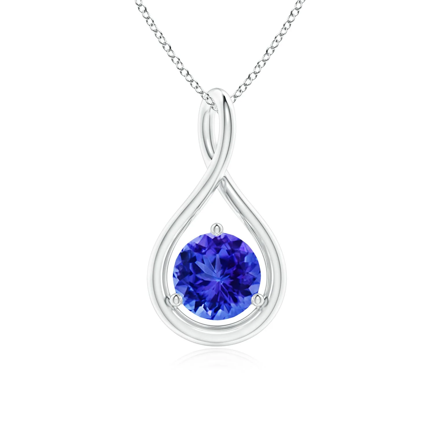 2.2 CTW Solitaire Round Sapphire Infinity Twist Pendant in 14K White Gold - Image 9