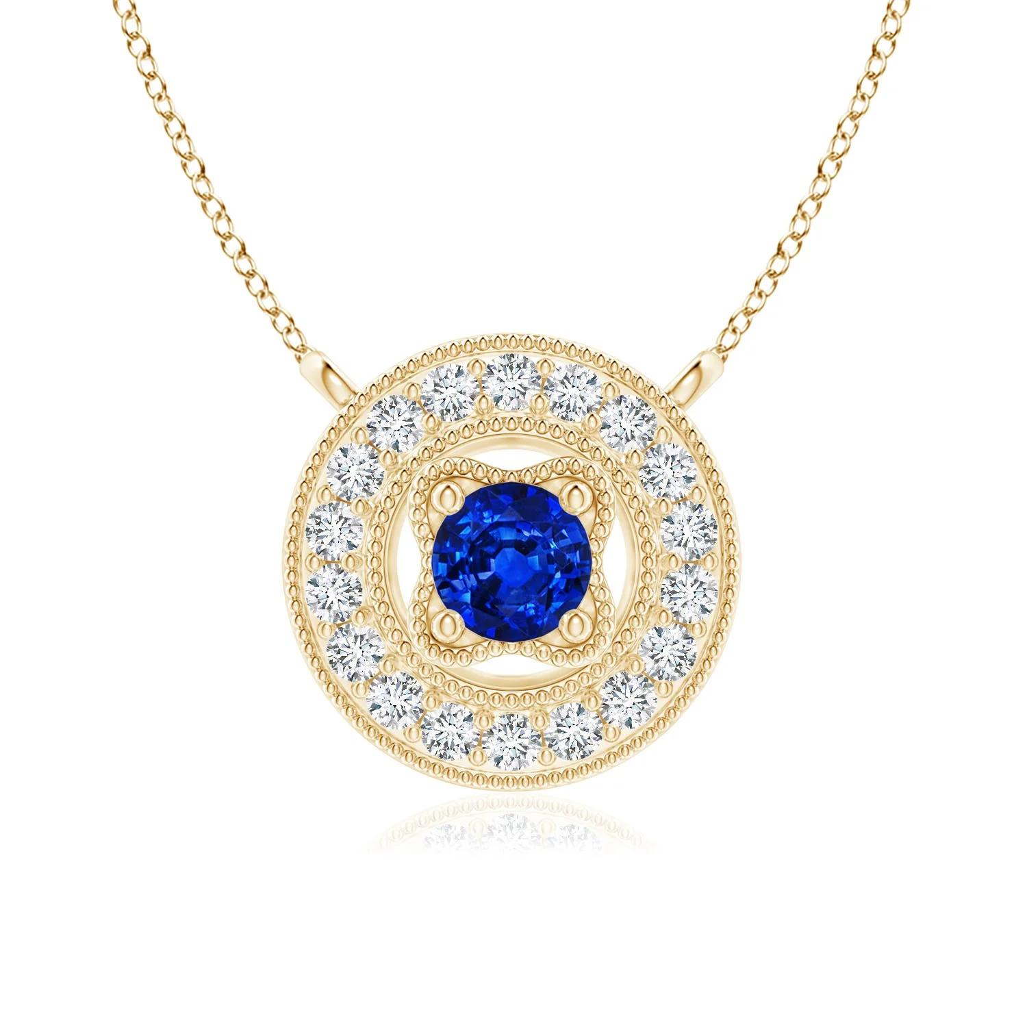 1.63 CTW Vintage Style Sapphire Halo Pendant with Milgrain Detailing in 14K Yellow Gold - Image 10