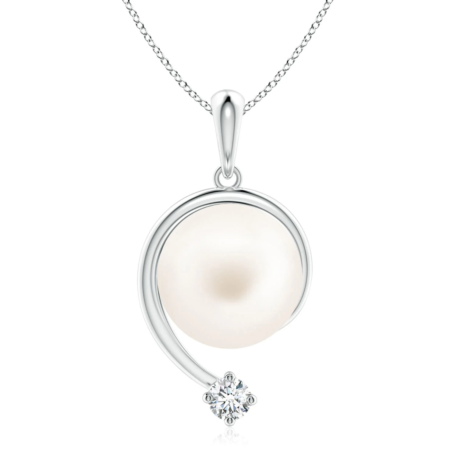 10 MM Freshwater Pearl and Diamond Swirl Pendant in 18K White Gold - Image 3