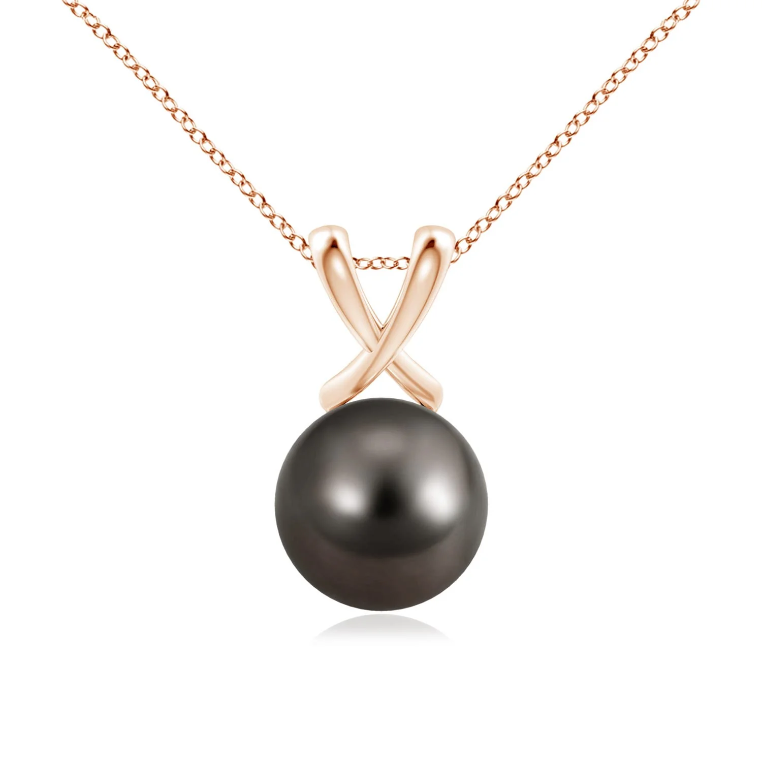 9 MM Tahitian Pearl V-Bale Pendant in 18K Rose Gold - Image 4