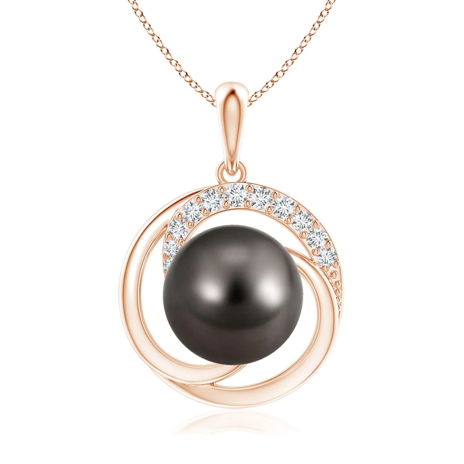 9 MM Tahitian Pearl V-Bale Pendant in 18K Rose Gold - Image 9