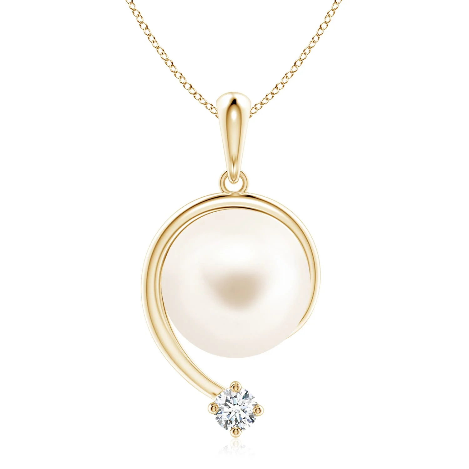 6 MM Solitaire Freshwater Pearl Cradle Pendant in 18K Yellow Gold - Image 7