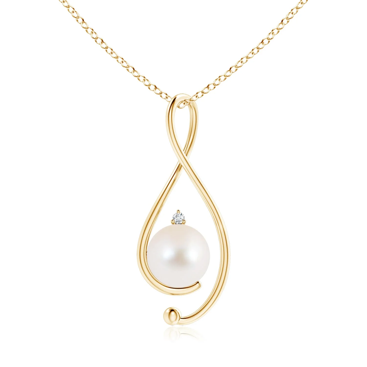 6 MM Solitaire Freshwater Pearl Cradle Pendant in 18K Yellow Gold - Image 9