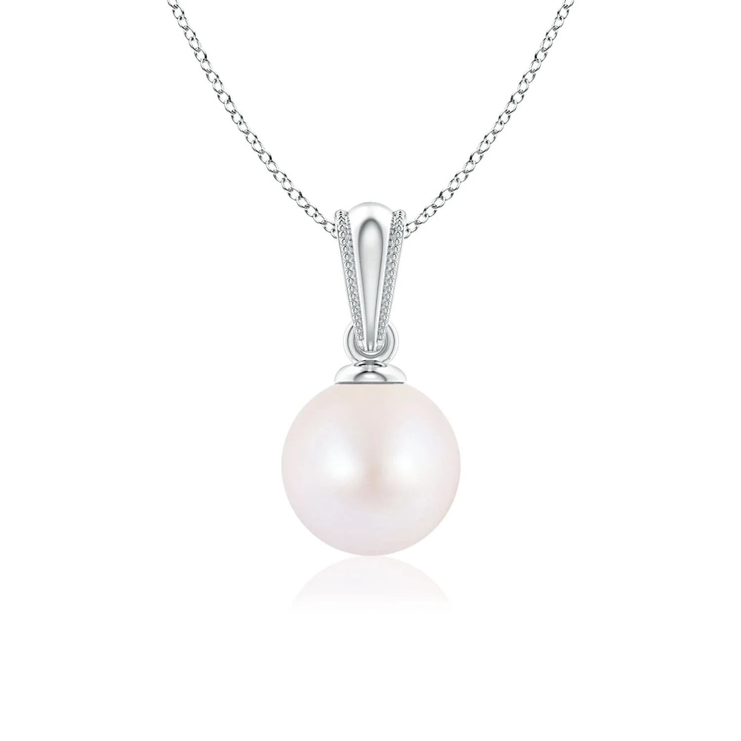 6 MM Rope-Framed Japanese Akoya Pearl Pendant in 18K White Gold - Image 6