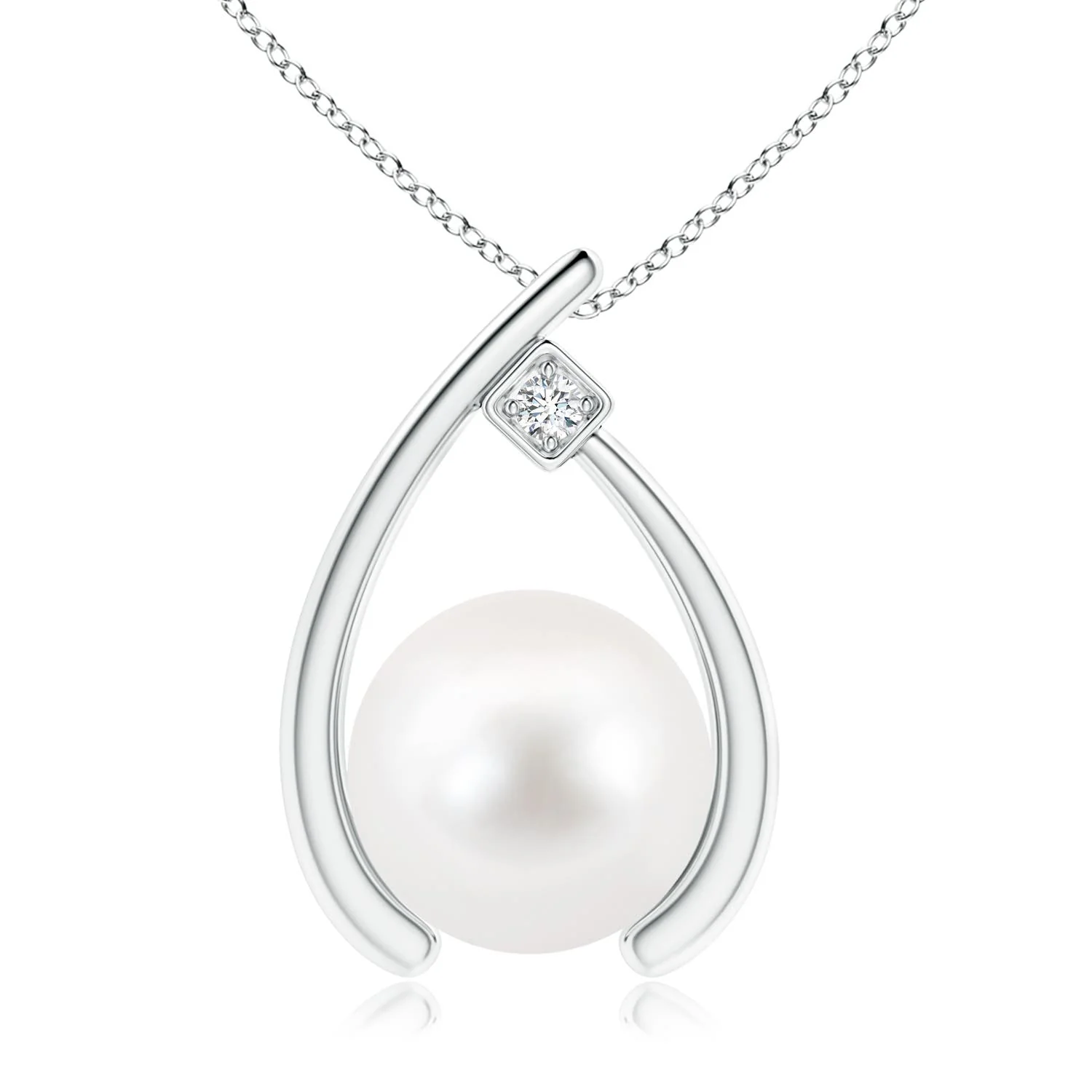 10 MM Freshwater Pearl Solitaire V-Bale Pendant in 18K White Gold - Image 10