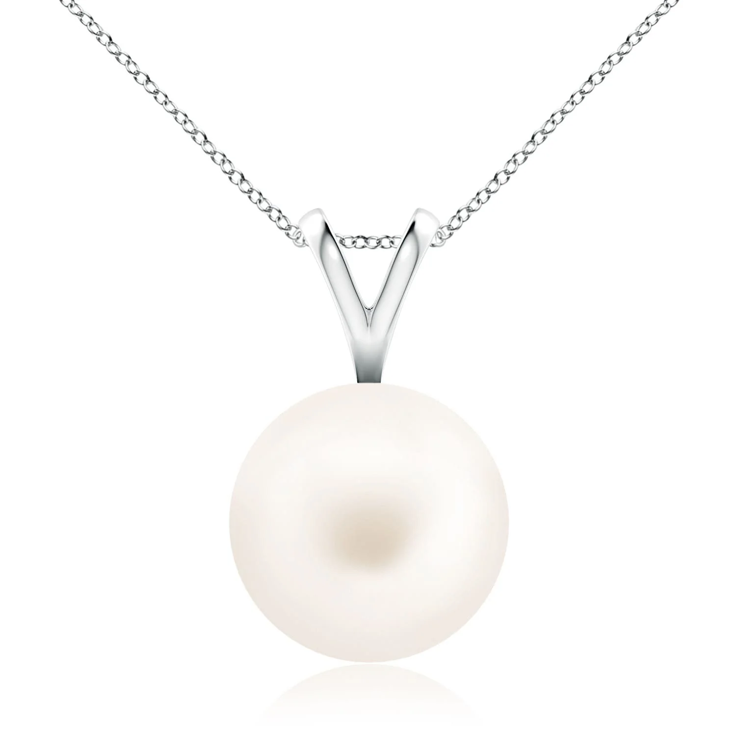 10 MM Freshwater Pearl Solitaire V-Bale Pendant in 18K White Gold - Image 2