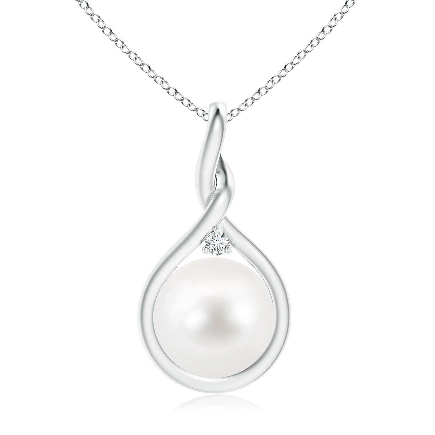 10 MM Freshwater Pearl Solitaire V-Bale Pendant in 18K White Gold - Image 9