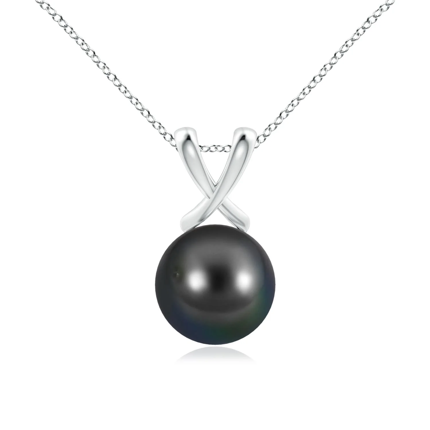 10 MM Classic Solitaire Tahitian Pearl Pendant in 18K White Gold - Image 3