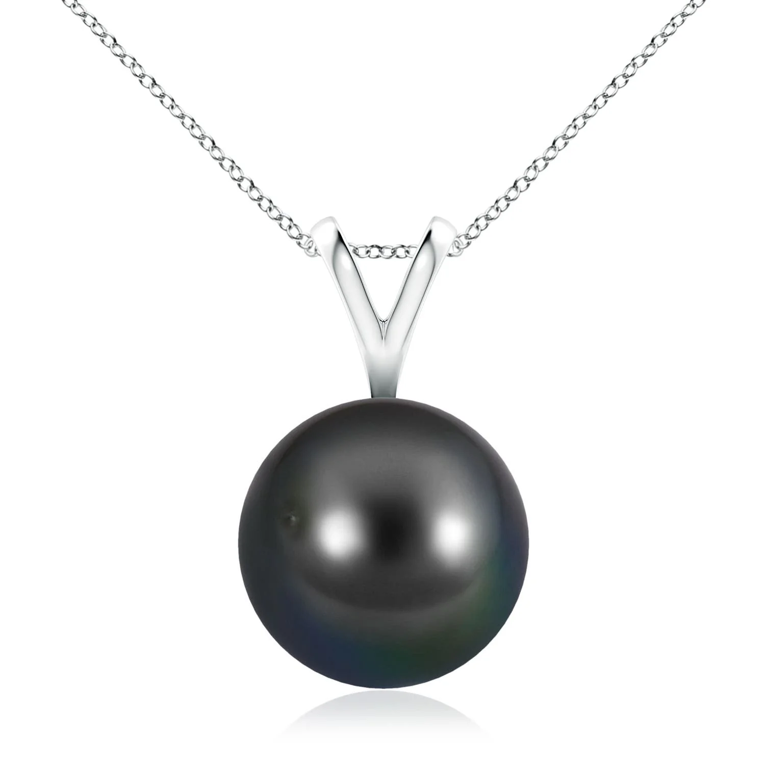 10 MM Classic Solitaire Tahitian Pearl Pendant in 18K White Gold - Image 5
