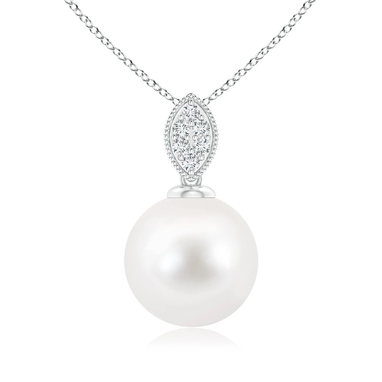 10 MM Freshwater Pearl Pendant with Bezel Diamond in 18K White Gold - Image 5