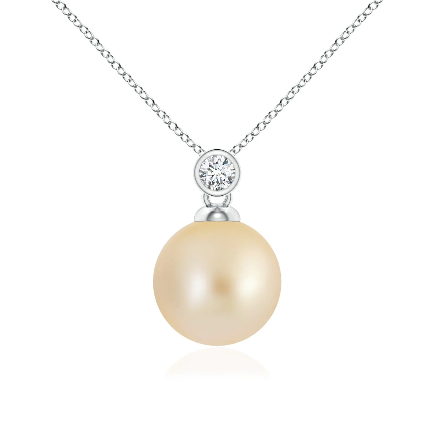 10 MM Golden South Sea Pearl Pendant with Bezel Diamond in 18K White Gold - Image 3