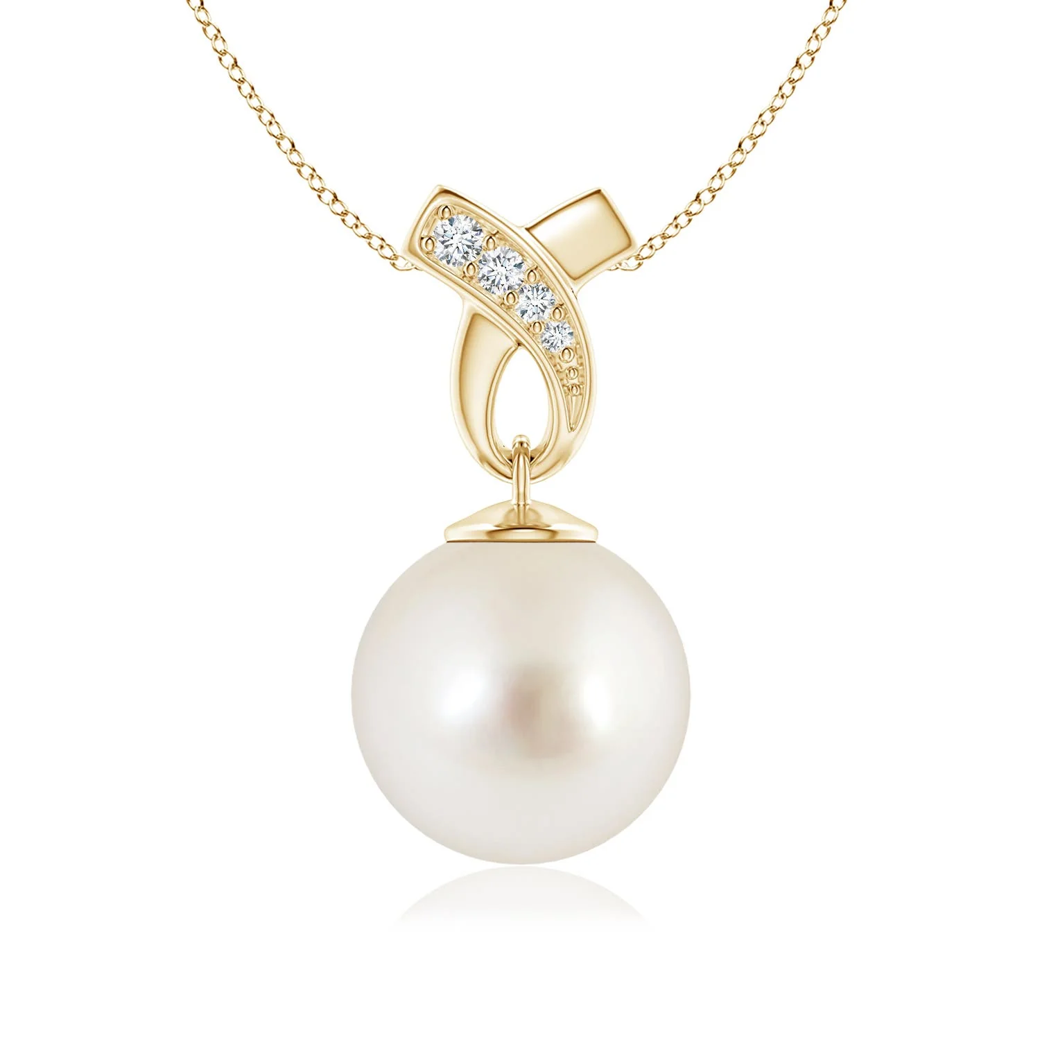 10 MM South Sea Pearl and Trio Diamond Pendant in 18K Yellow Gold - Image 10