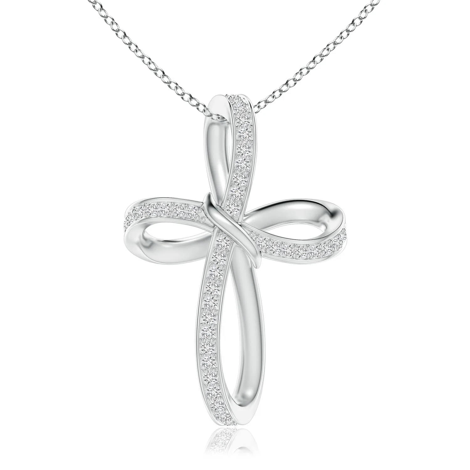 1.0 CTW Classic Shared Prong-Set Diamond Cross Pendant in 14K White Gold - Image 2