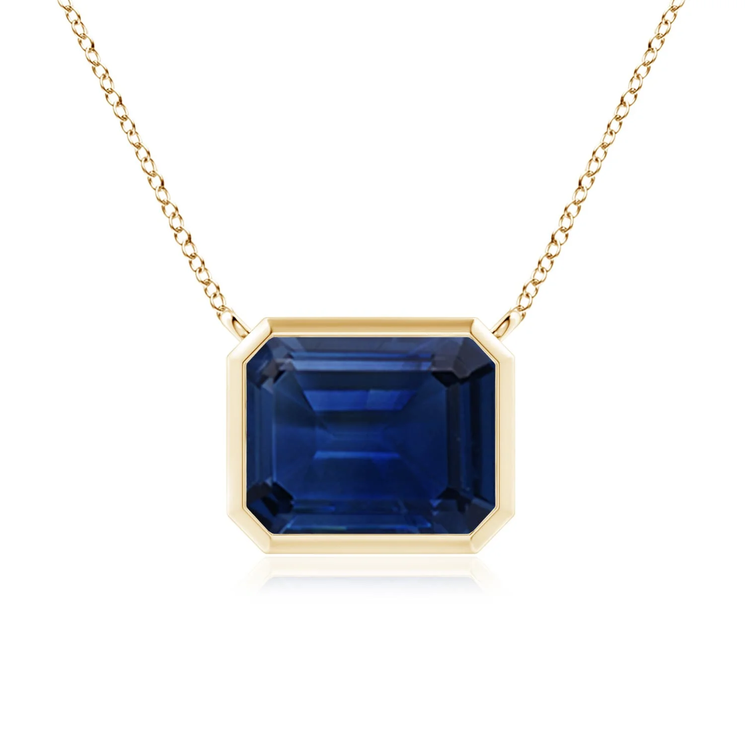 3.4 CTW East-West Bezel-Set Emerald-Cut Blue Sapphire Pendant in 18K Yellow Gold - Image 4
