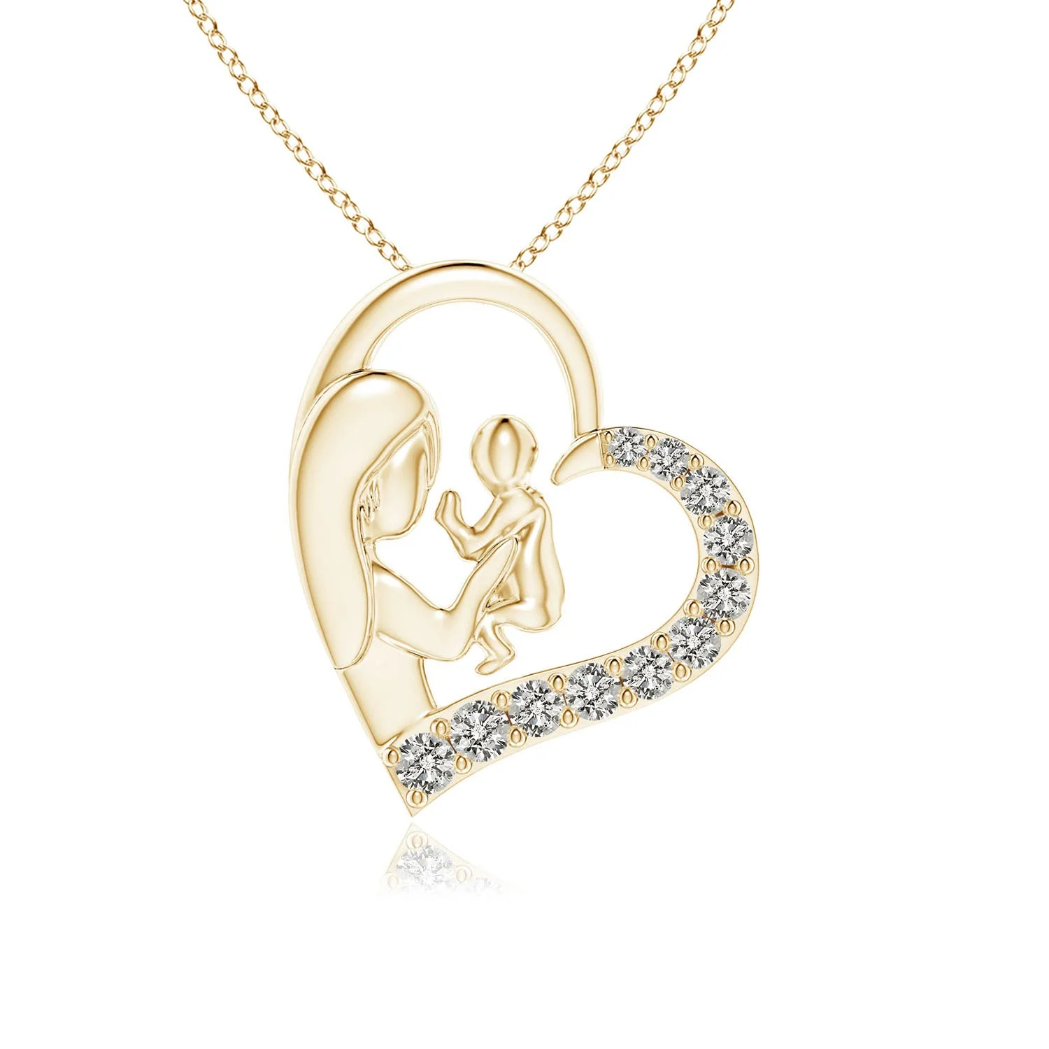 1.75 MM Diamond Heart Mother & Baby Pendant in 14K White Gold - Image 9
