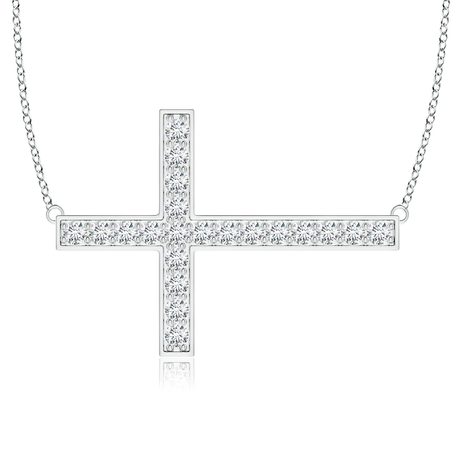 1.5 CTW Diamond Sideways Cross Station Necklace in 14K Rose Gold - Image 6