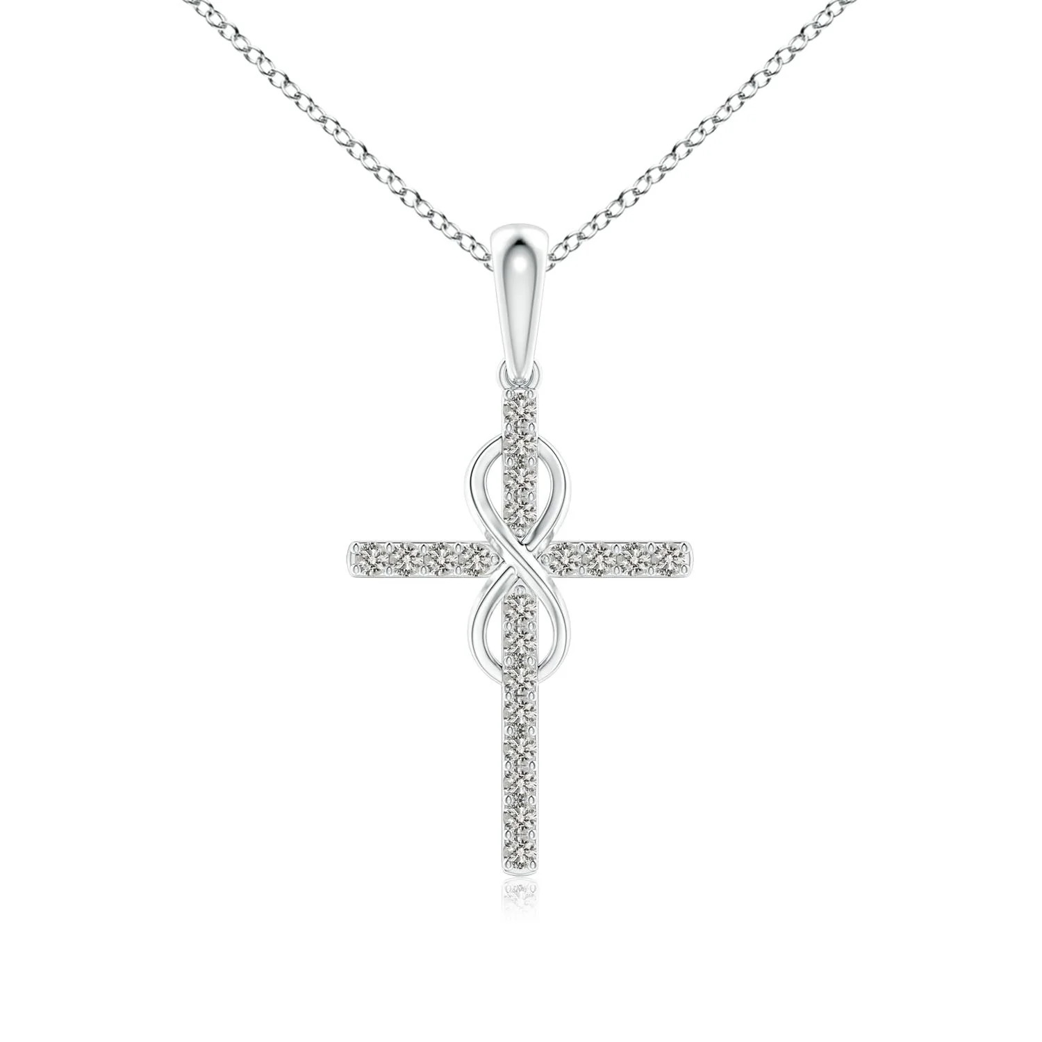 1.5 MM Pave-Set Diamond Cross and Sideways Infinity Pendant in 18K White Gold