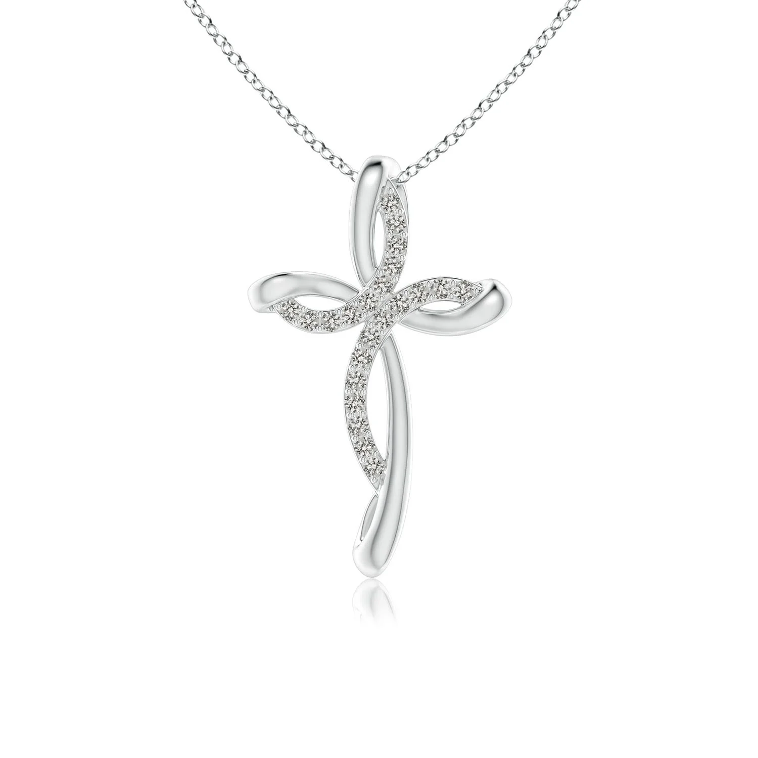 1.5 MM Pave-Set Diamond Cross and Sideways Infinity Pendant in 18K White Gold - Image 4