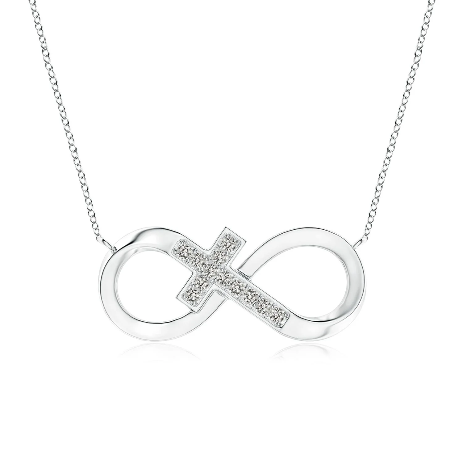 1.5 MM Pave-Set Diamond Cross and Sideways Infinity Pendant in 18K White Gold - Image 7