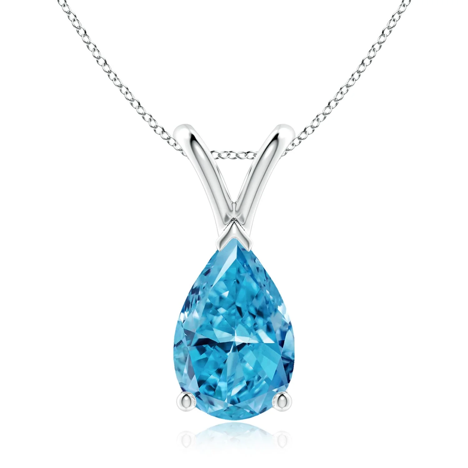 1.5 CTW Bezel-Set Pear-Shaped Fancy Intense Blue Diamond Solitaire Pendant in 18K White Gold - Image 4