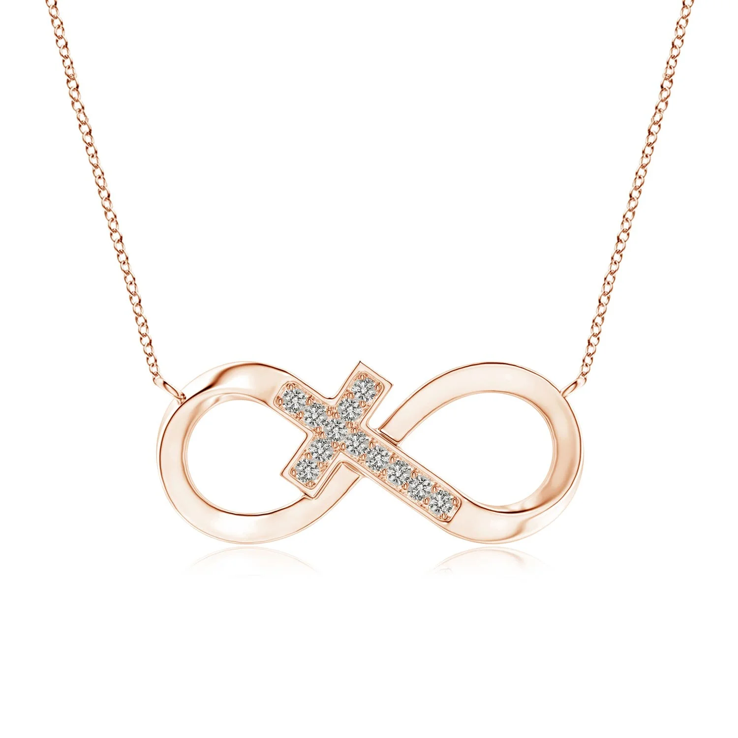 2.9 MM Prong-Set Diamond Infinity Cross Pendant in 18K Rose Gold - Image 6