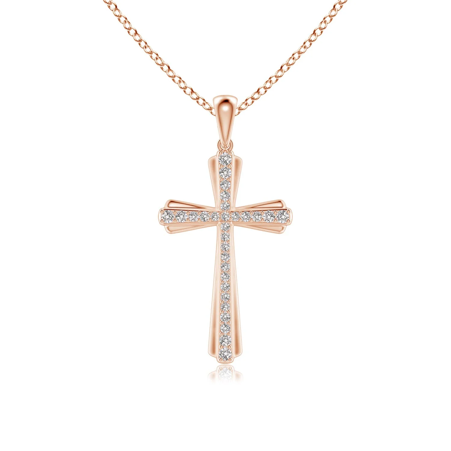 2.3 MM Diamond Knife-Edged Budded Cross Pendant in 14K Rose Gold - Image 9