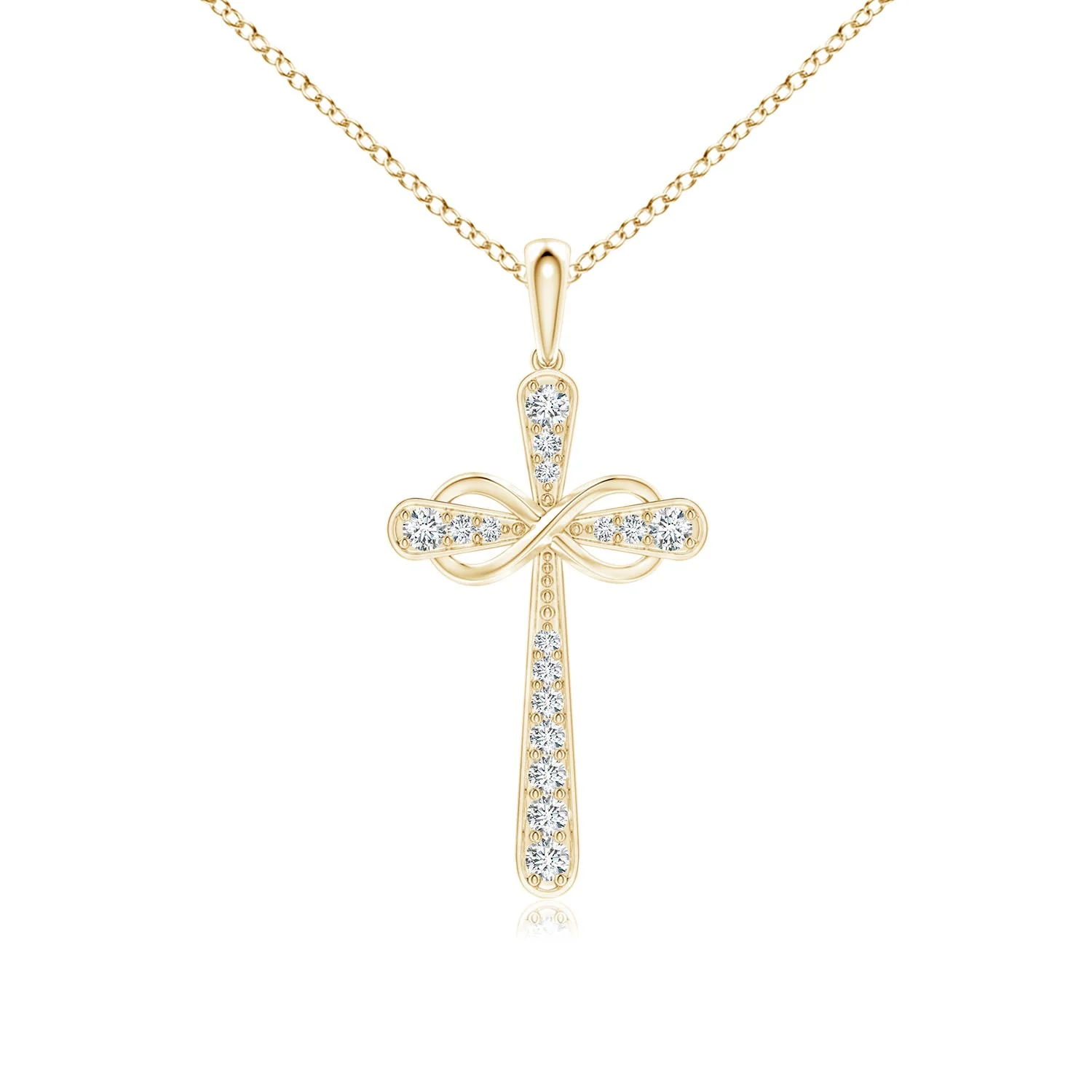 2.3 MM Diamond Knife-Edged Budded Cross Pendant in 14K Yellow Gold - Image 9